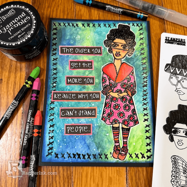 Dylusions Dinky Dolls Birthday Card by Jess Peters