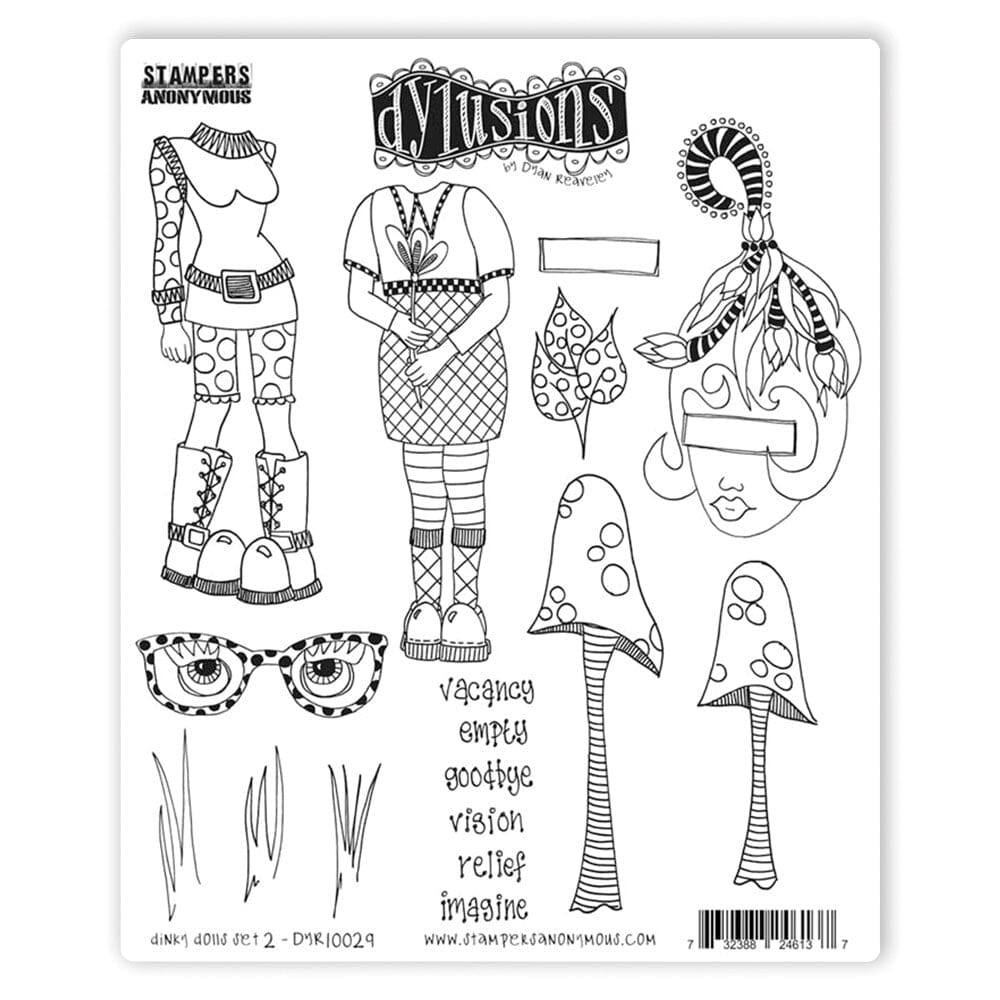 Dylusions Stampers Anonymous Cling Mount Stamp Dinky Dolls Set #2 Stamps Dylusions 