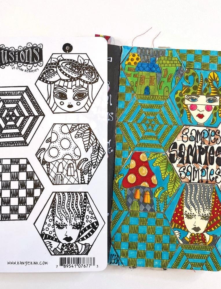 Dylusions Cling Mount Stamps A Heck of Hexies Stamps Dylusions 