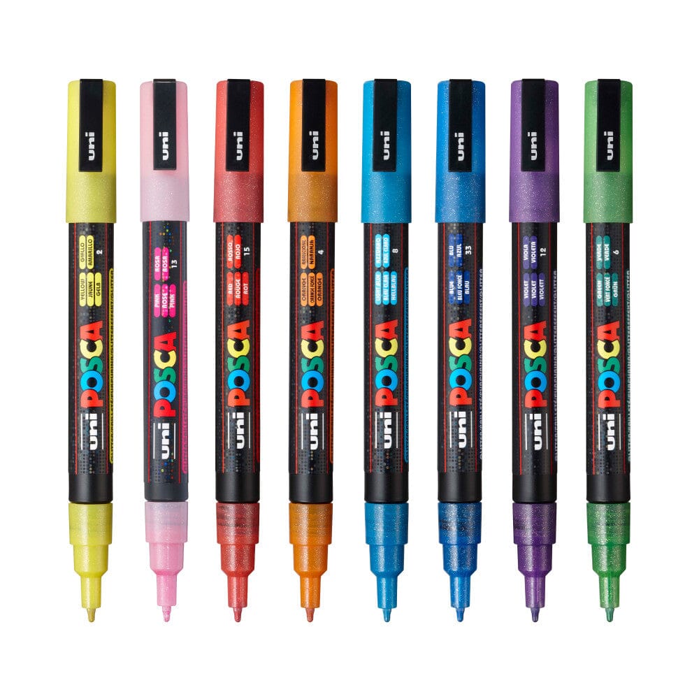Uni Posca 3M Fine Paint Marker Glitter Set, 8pk Writing & Coloring Posca 
