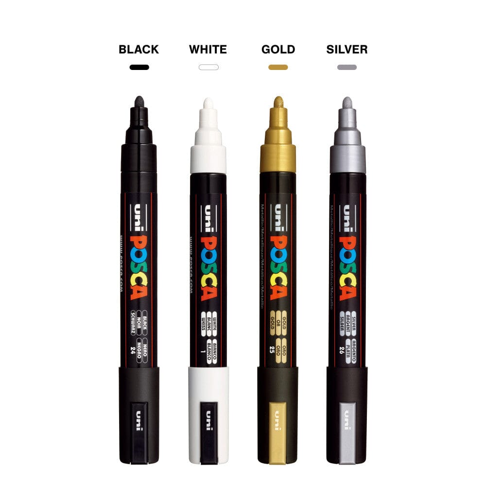 Uni Posca 5M Medium Paint Marker Set, 4pk Writing & Coloring Posca 