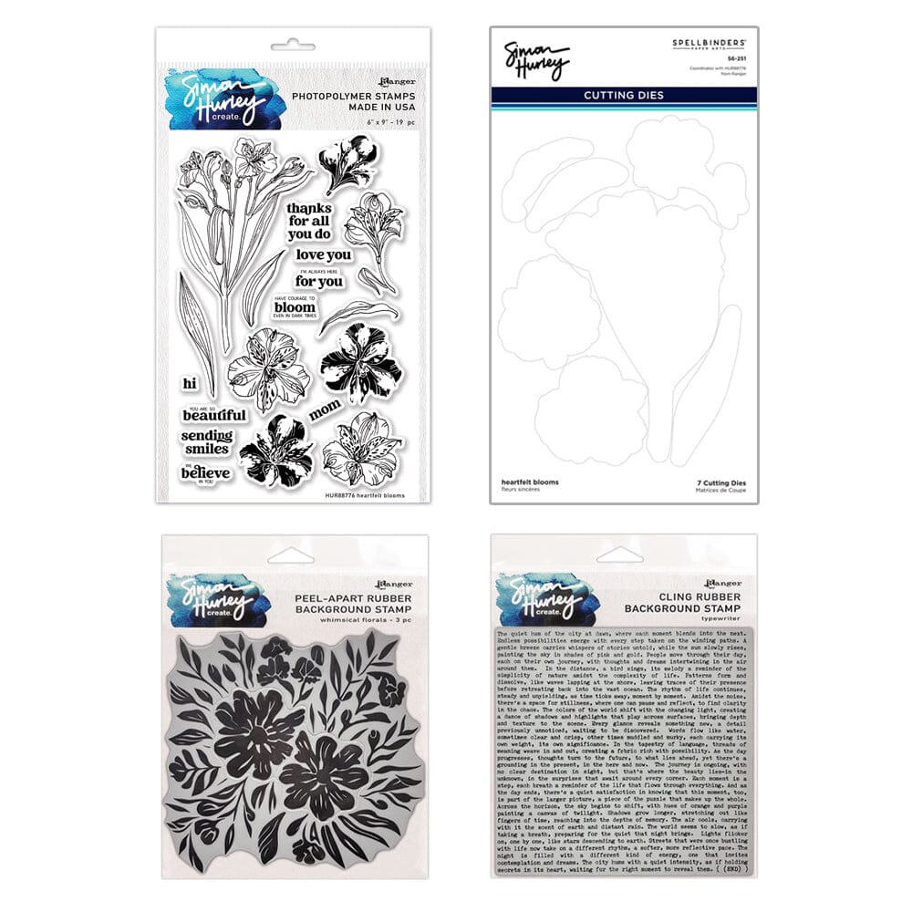 Simon Hurley create. Heartfelt Blooms Photopolymer & Die with Whimsical Floral and Typewriter Stamp Bundle Bundles Simon Hurley 